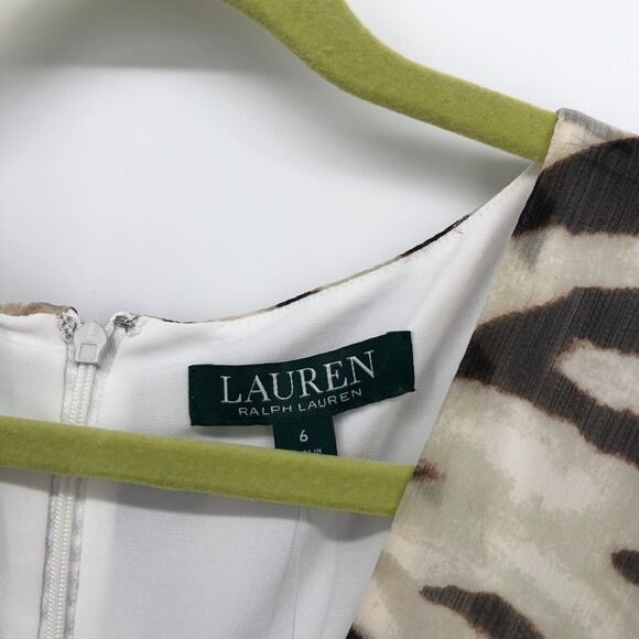 NEW Lauren Ralph Lauren Dress Size 6 Zebra Animal Print Sheer Midi Tie Waist - Picture 4 of 11